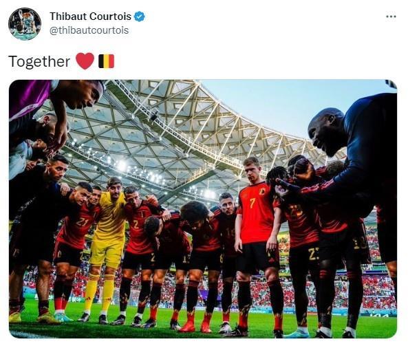 比利时门将库尔图瓦在社交媒体为球队打气