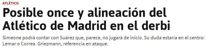 阿斯预测马德里德比首发：约维奇可能出战