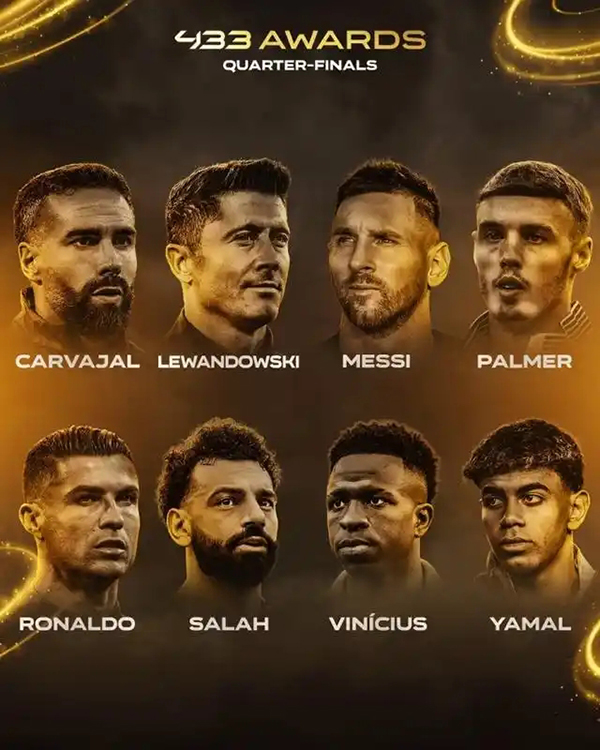 足坛盛宴！433揭晓2024年度最佳球员8强，梅罗领衔巅峰对决来袭