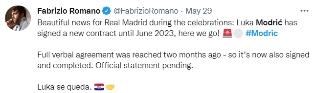 自宣留队！莫德里奇：我已和皇马续约，下赛季见