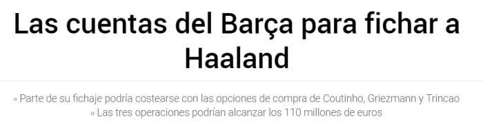 每体：若租将都被买断，巴萨会有1.1亿签哈兰德