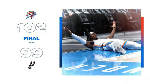 雷霆102-99险胜马刺 多特三分绝杀 亚历山大新高42+8 穆雷27+9