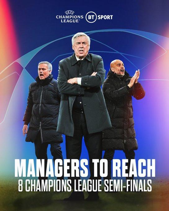 追平瓜穆！安帅8次率队进欧冠半决赛并列历史第一