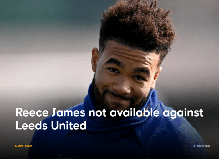 切尔西官方：里斯-詹姆斯因腿筋紧张缺席今天比赛