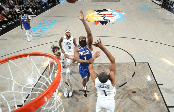 哈登0.9秒制胜两罚！战旧主被骂叛徒 76人双巨合砍66分逆转篮网