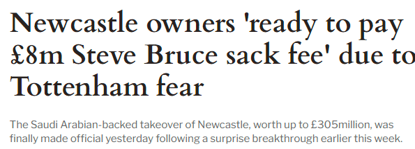 镜报：纽卡下周解雇布鲁斯，给他800万镑解约金