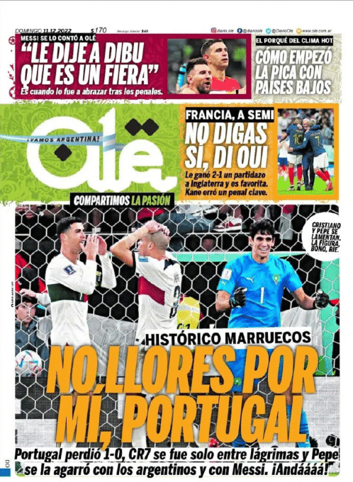胆子真大！阿根廷报纸头版嘲讽葡萄牙