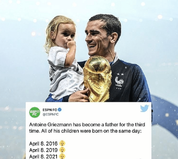 巧合？格列兹曼小女儿出生，起名阿尔巴，三个孩子同一天过生日！