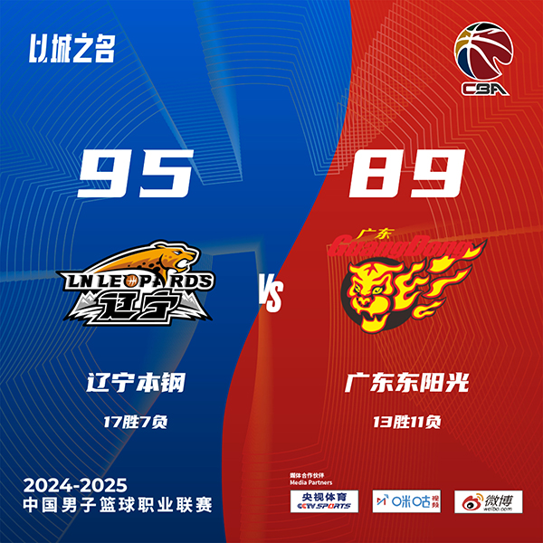 辽宁95-89力克广东 威尔斯30+5+7 韩德君16+11 吉伦沃特25+9