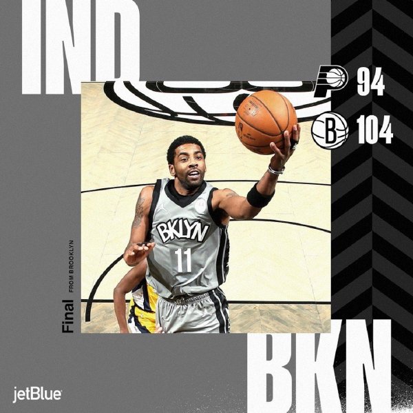 篮网104-94轻取步行者 欧文35+8 哈登19+11+5 小萨18+9