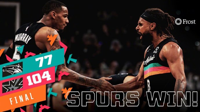 马刺104-77大胜魔术 穆雷17+6+6 盖伊19分 武切维奇26+9