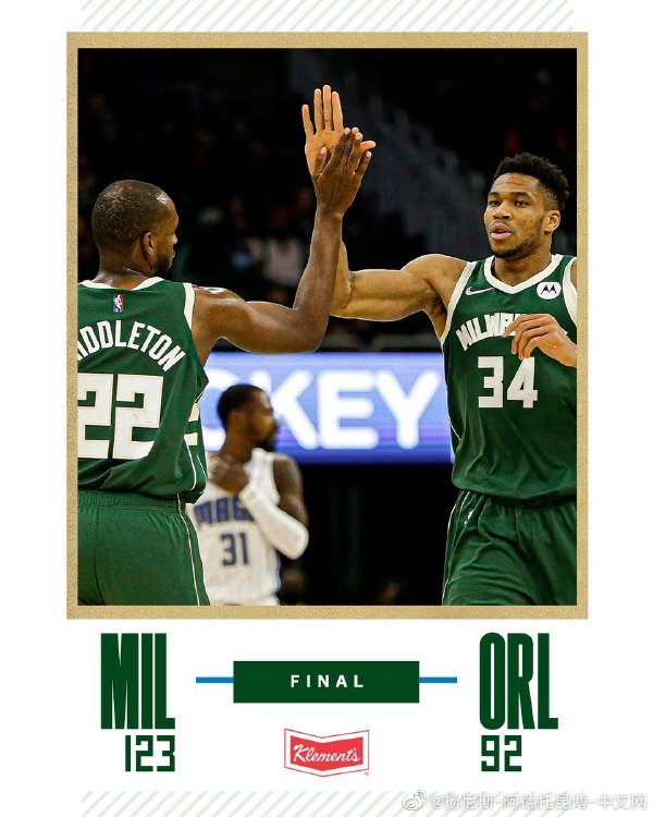 雄鹿123-92轻取魔术 霍勒迪18+6 字母哥12+8+9