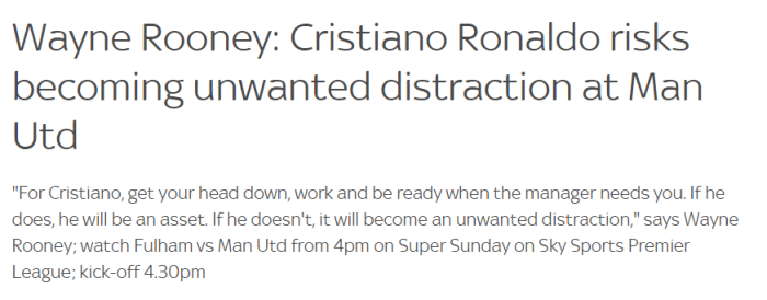 鲁尼：C罗的行为不可接受，他是不稳定因素