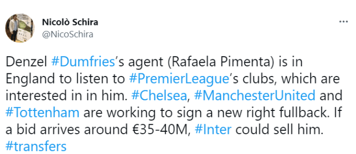 斯基拉：报价达到3500万，国米就愿放邓弗里斯