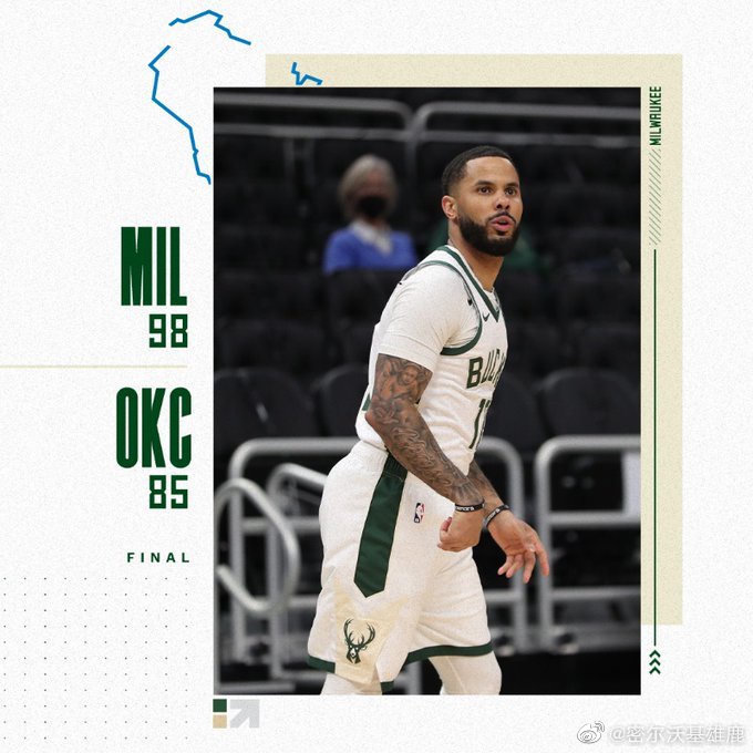 雄鹿98-85击败雷霆 字母哥29+19+8 米德尔顿20+8