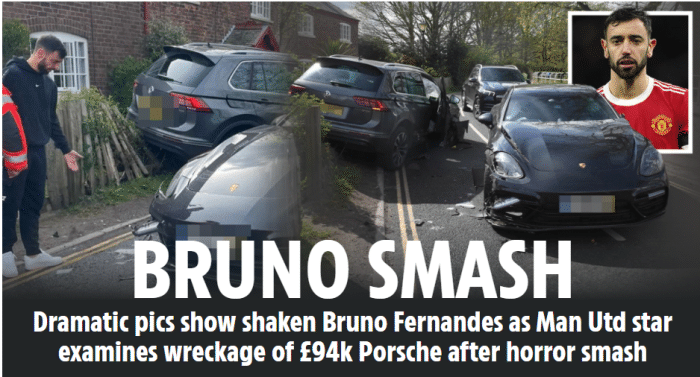 B费训练途中遭遇车祸，9.5万镑保时捷被撞毁