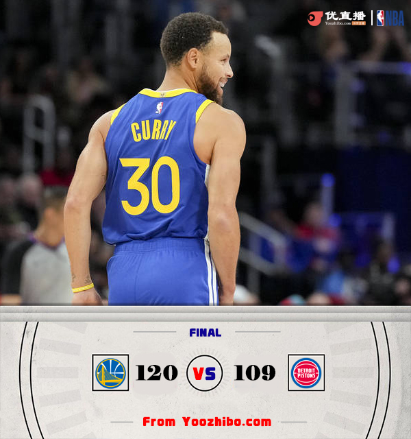 勇士120-109击败活塞 库里34分 保罗17+6 康宁汉姆21+5