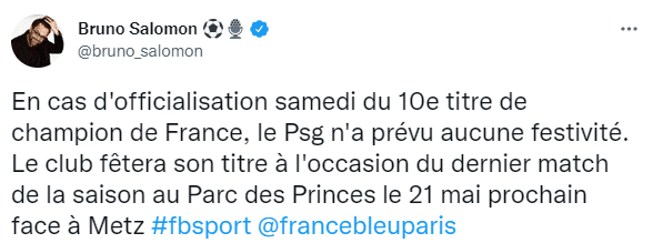 巴黎本轮若夺冠不会庆祝，赛季最后一场再庆祝