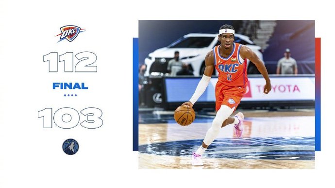 雷霆112-103战胜森林狼 亚历山大31分 唐斯33+10 爱德华兹16分