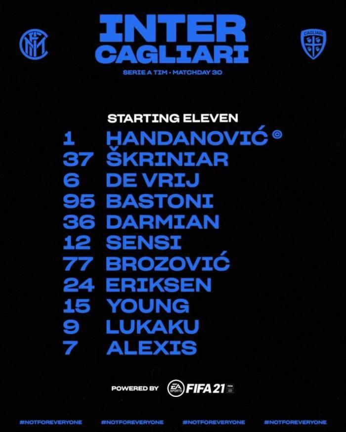 国米vs卡利亚里首发出炉: 卢卡库、桑切斯领衔