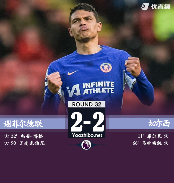 切尔西2-2谢菲联 马杜埃凯破门，麦克布涅救主