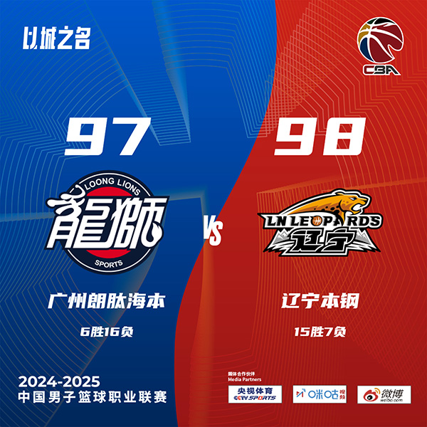 辽宁98-97战胜广州 威尔斯31分&三分8中7 韩德君罚球准绝杀