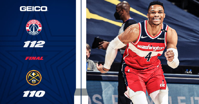 奇才112-110险胜掘金 比尔33分 威少三双 穆雷34+6+6