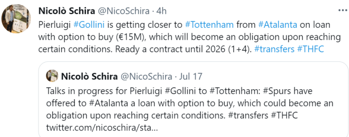 顶替洛里？名记：热刺接近签下亚特兰大门将戈里尼