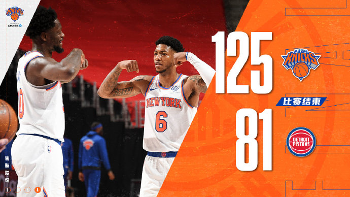 尼克斯125-81战胜活塞 兰德尔29+8 布洛克22+5
