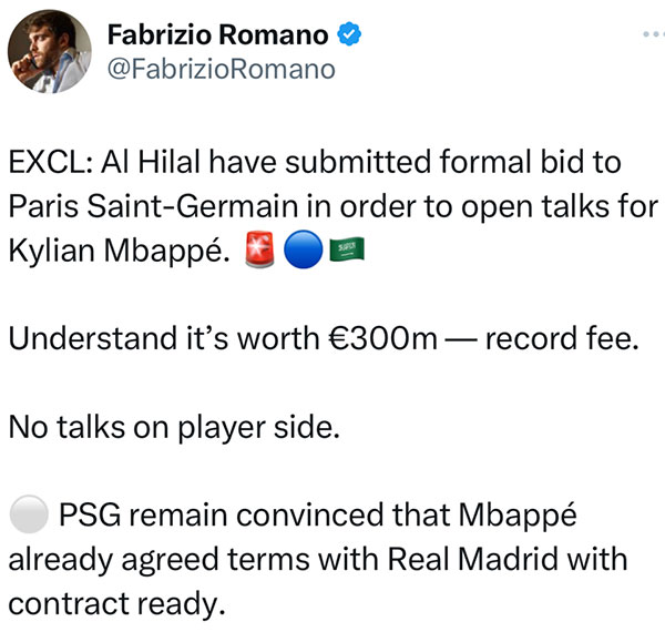 利雅得新月正是报价姆巴佩！转会费3亿年薪7亿，允许他明夏免签皇马