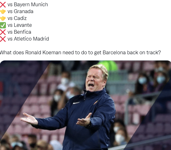 状态糟糕，巴萨近6场各项赛事只取1胜