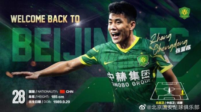 官方：张呈栋加盟北京国安