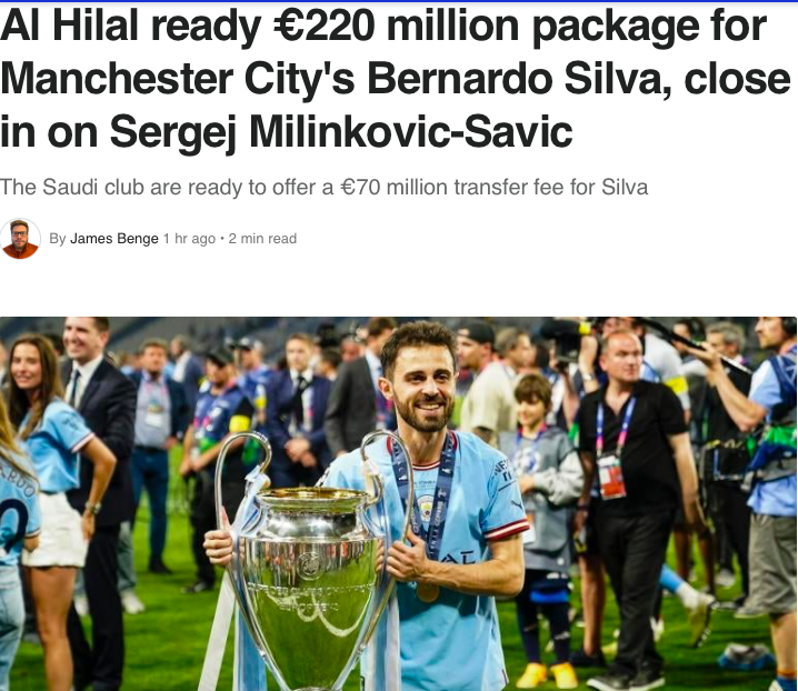 曝新月开5千万欧年薪邀曼城巨星加盟! 组欧冠级中场, C罗或再陪跑