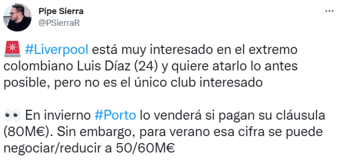 记者：利物浦有意签下美洲杯金靴路易斯-迪亚斯