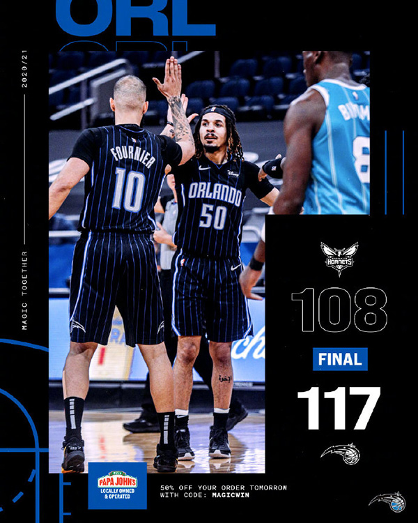 魔术117-108复仇黄蜂 武切维奇28+12+7 海沃德24分