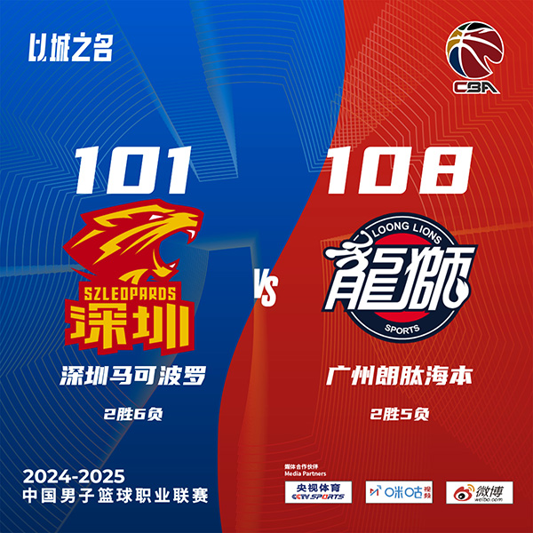 广州108-101击败深圳 郭艾伦25+7 刘颜诚22分 贺希宁29分