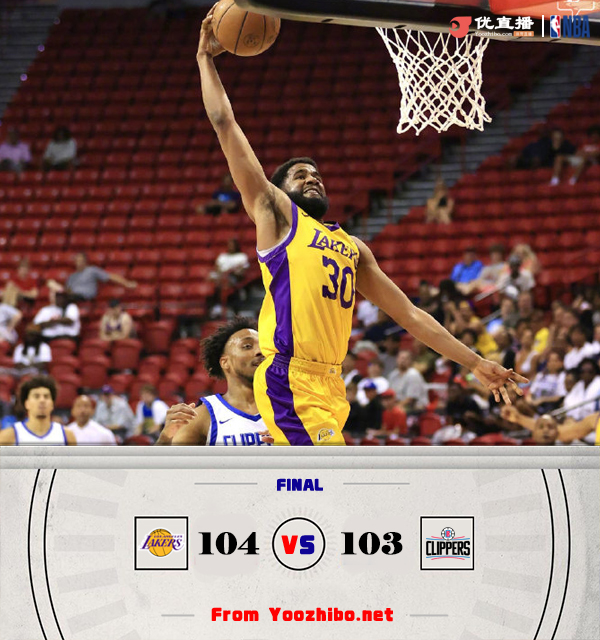 湖人104-103力克快船 卡斯尔顿13+14+6 斯威德罚球绝杀 穆恩21+8+10