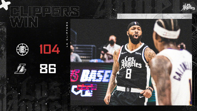 快船104-86大胜湖人 小卡19+10+8 小莫里斯22+7 乔治16+7