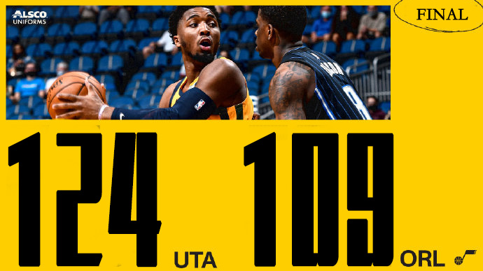 爵士124-109大胜魔术 米切尔31+6 武切维奇34+8