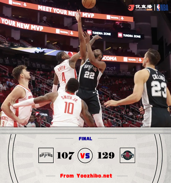 火箭129-107轻取马刺 格林30分&7记三分 申京21+10 保马缺阵
