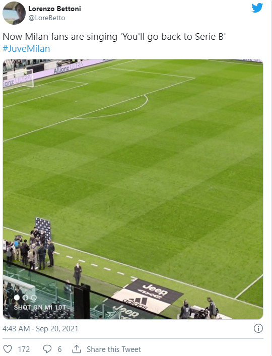 米兰球迷赛后唱歌嘲讽尤文：你们要回意乙了