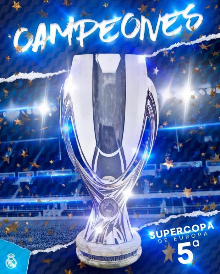 皇马第五次夺得欧超杯冠军，追平巴萨米兰并列第一