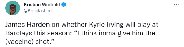 我想给他打一针！哈登呼吁欧文打疫苗，欧文调侃：我想去夜店看比赛