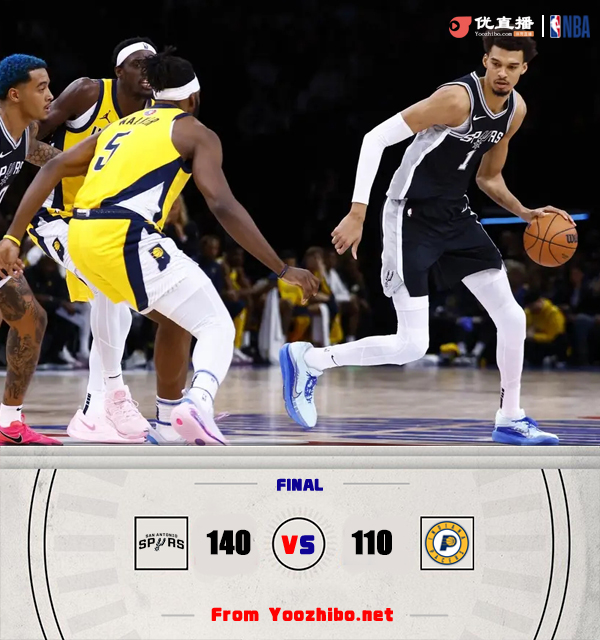 马刺140-110大胜步行者 文班30+11+6+5帽 瓦塞尔25分