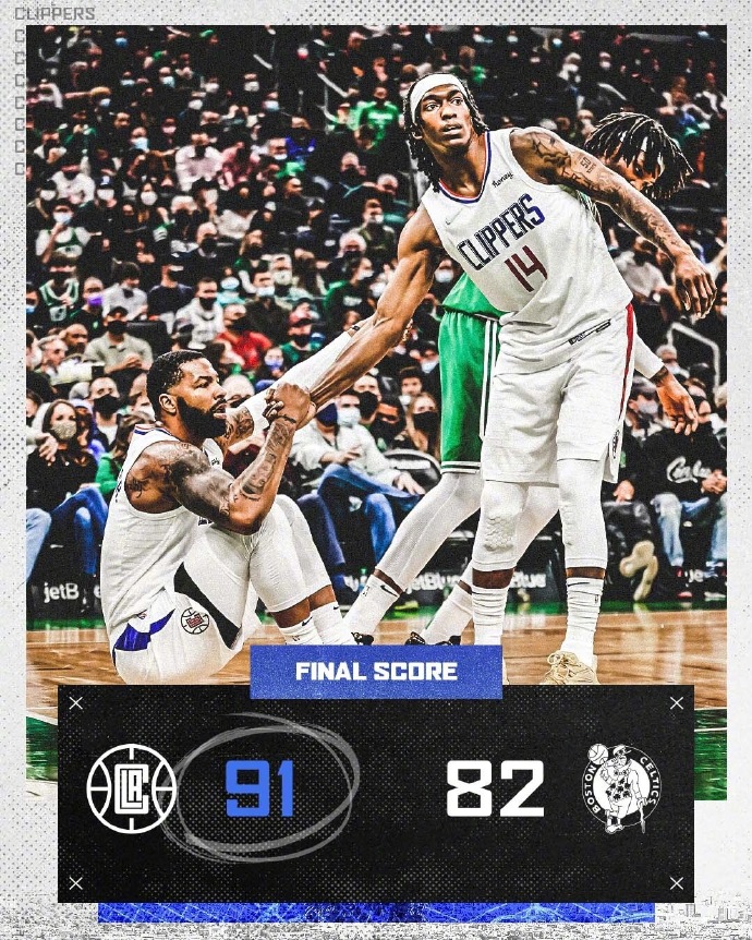 快船91-82力克绿军 莫里斯21+8 布朗30+7 罗威16+13