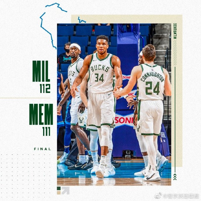 雄鹿112-111击败灰熊 字母哥26+11+8 霍勒迪准绝杀 莫兰特35+6