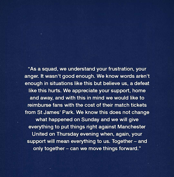 热刺惨败纽卡斯尔联后 决定向客队球迷退款