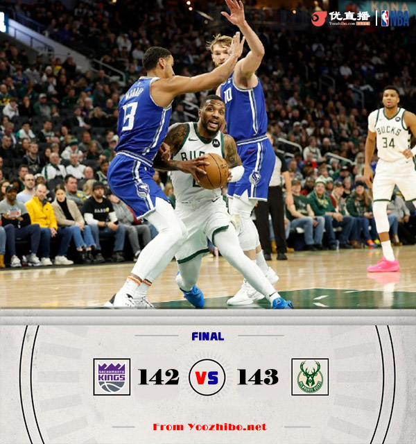 雄鹿143-142击退国王 利拉德29+8&三分压哨绝杀 小萨&字母三双