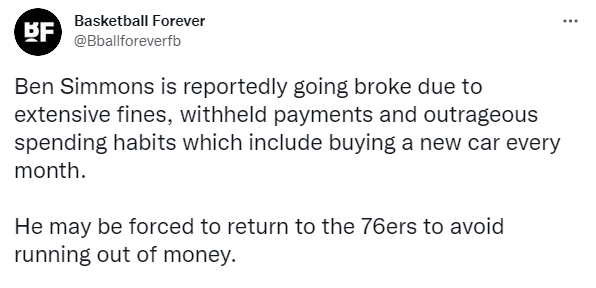 曝西蒙斯破产！或为钱被迫为76人出战，随意挥霍且面临巨额罚款