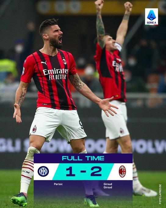 米兰逆转国米，终结对手联赛14轮不败纪录